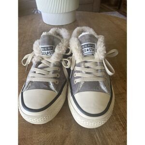 Beierpai Superstar Gray Suede Faux Shearling Lined Low Top Sneakers Lace Up